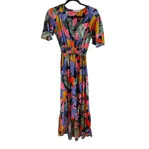 Abel The Label ATL Anthropologie Leonard Floral Tropical High Low Midi Dress S